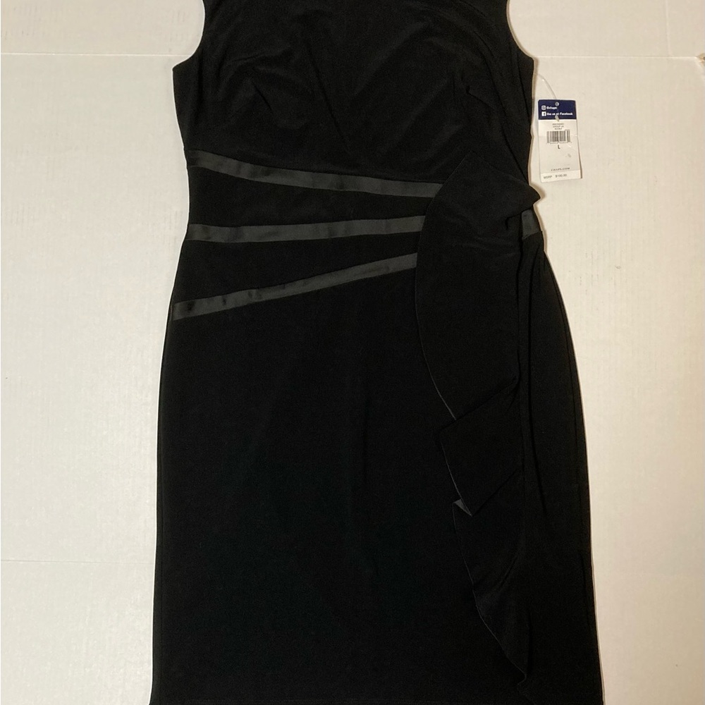 Chaps Black Ruched One Shoulder Cocktail Dress